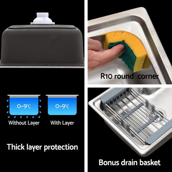 Cefito Kitchen Sink 61X43CM Stainless Steel Basin Single Bowl Silver Drain Basket - RnR Galore