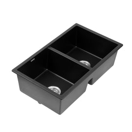 Cefito Kitchen Sink 77x45cm Granite Stone Sink Double Bowl Black - RnR Galore