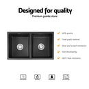 Cefito Kitchen Sink 77x45cm Granite Stone Sink Double Bowl Black - RnR Galore