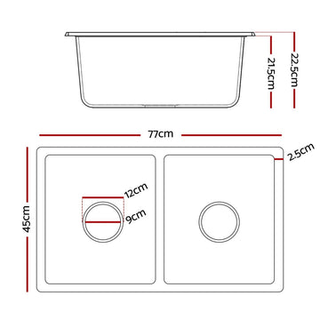 Cefito Kitchen Sink 77x45cm Granite Stone Sink Double Bowl Black - RnR Galore