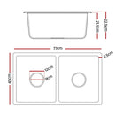 Cefito Kitchen Sink 77x45cm Granite Stone Sink Double Bowl White - RnR Galore