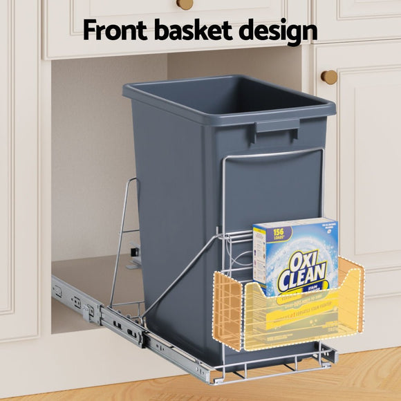 Cefito Pull Out Bin Kitchen Cabinet Slide Garbage Rubbish Bins Basket 40L Grey - RnR Galore
