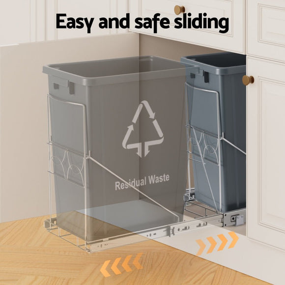 Cefito Pull Out Bin Kitchen Cabinet Slide Garbage Rubbish Bins Basket 40L Grey - RnR Galore