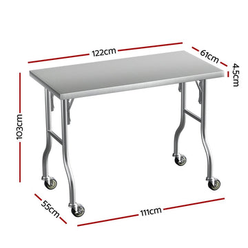 Cefito Stainless Steel Kitchen Benches Work Bench Wheels 122X61CM 430 - RnR Galore