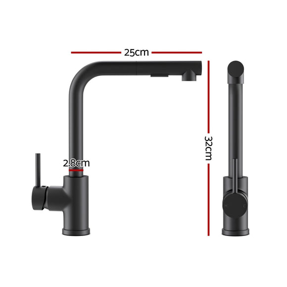 Cefito Stainless Steel Sink 60x45CM With Pull Out Mixer Tap Kitchen Basin Single Bowl Black - RnR Galore