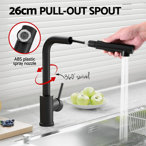 Cefito Stainless Steel Sink 60x45CM With Pull Out Mixer Tap Kitchen Basin Single Bowl Black - RnR Galore