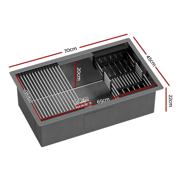 Cefito Stainless Steel Sink 70x45CM With Pull Out Mixer Tap Kitchen Basin Single Bowl Black - RnR Galore