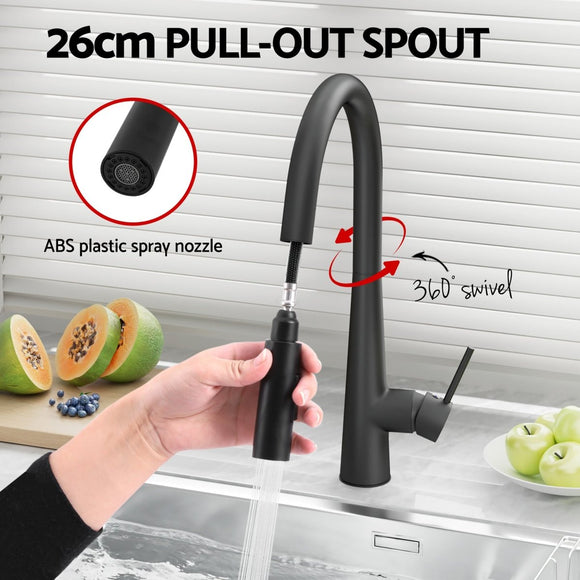 Cefito Stainless Steel Sink 75x45CM With Pull Out Mixer Tap Kitchen Basin Single Bowl Black - RnR Galore