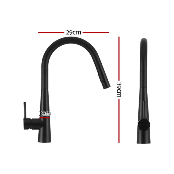Cefito Stainless Steel Sink 75x45CM With Pull Out Mixer Tap Kitchen Basin Single Bowl Black - RnR Galore