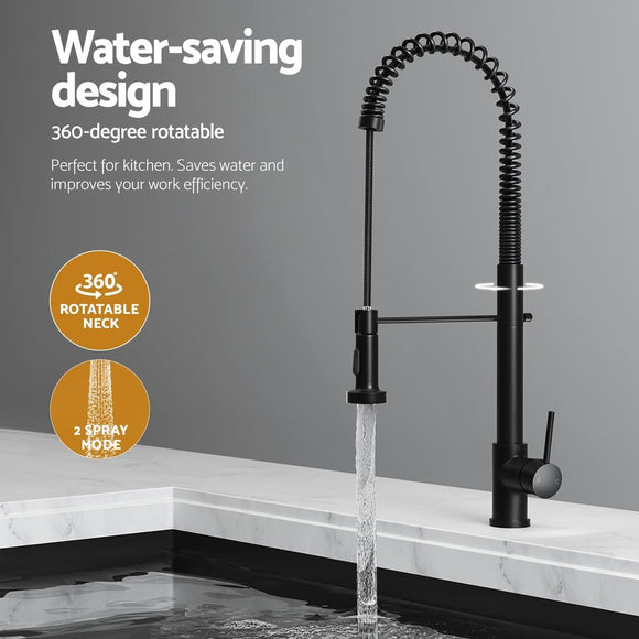Cefito Stainless Steel Sink 77x45CM With Pull Out Mixer Tap Kitchen Double Bowl Black - RnR Galore