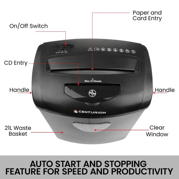 Centurion 21L Cross - Cut Office Shredder 10 - Sheet Paper, CD & Credit Card Security - RnR Galore