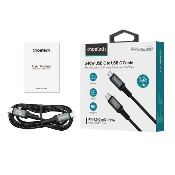 CHOETECH XCC - 1040 USB - C M to M 240W Super Fast Speed Gen3 Cable 1.2M - RnR Galore