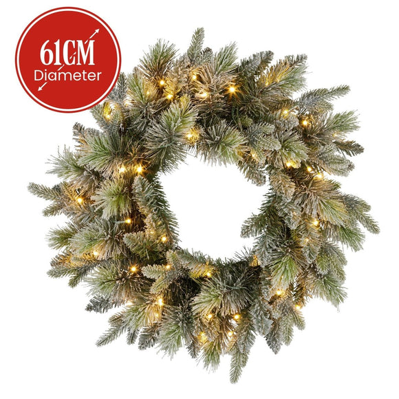 Christabelle 61cm Christmas Wreath Snowy Stamford Spruce with Coloured LED Lights Front Door Decoration Ornament - RnR Galore