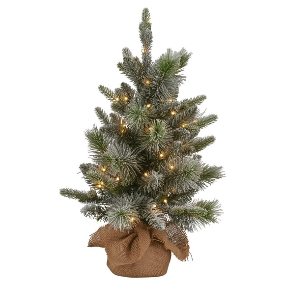 Christabelle 61cm Pre - Lit Snowy Stamford Spruce Battery - Operated Mini Christmas Tree Multi - Functional LED Timer - RnR Galore