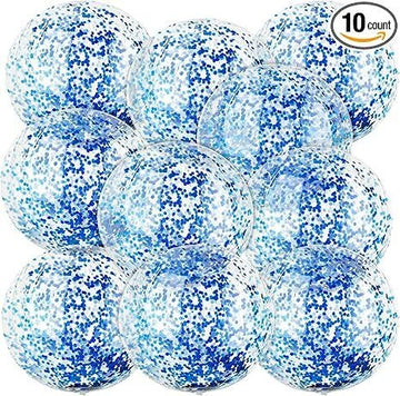 Christmas 10 Pcs Inflateable Sequin Glitter Beach Balls, 24 Inch and 16 Inch Jumbo Pool Confetti Glitter Balls, Swimming Pool Beach Toys for Summer Favor Decorations - RnR Galore