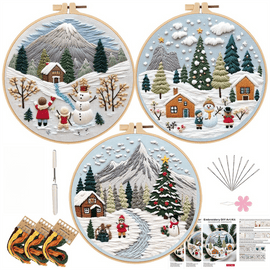 Christmas Embroidery DIY Kit with 20CM Faux Bamboo Hoop - Nordic Style Cross Stitch Material Pack (Style 3) - RnR Galore