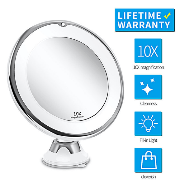 Christmas gift 10X Magnifying Suction Cup LED Makeup Mirror: Flawless Vanity Mirror with Natural Light for Precise Grooming - RnR Galore