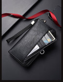Coffee Classic Long Zipper Wallet Clutch - Large Capacity PU Leather Phone & Card Holder with Wrist Strap - RnR Galore