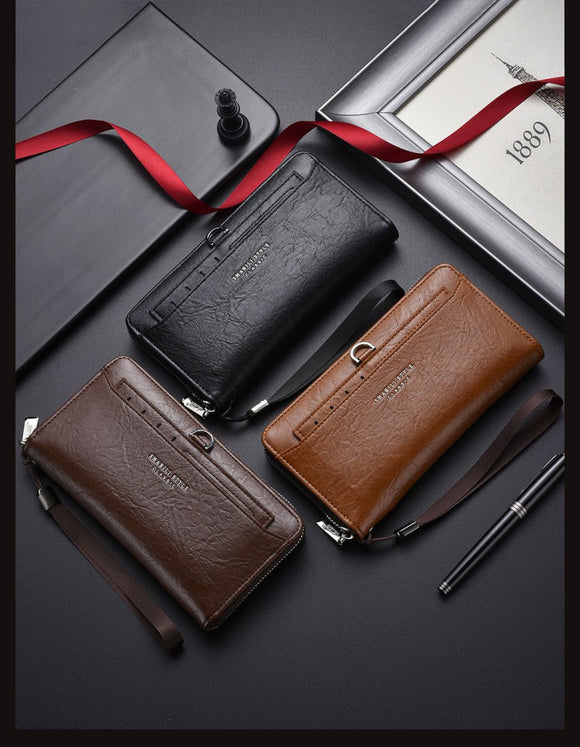 Coffee Classic Long Zipper Wallet Clutch - Large Capacity PU Leather Phone & Card Holder with Wrist Strap - RnR Galore