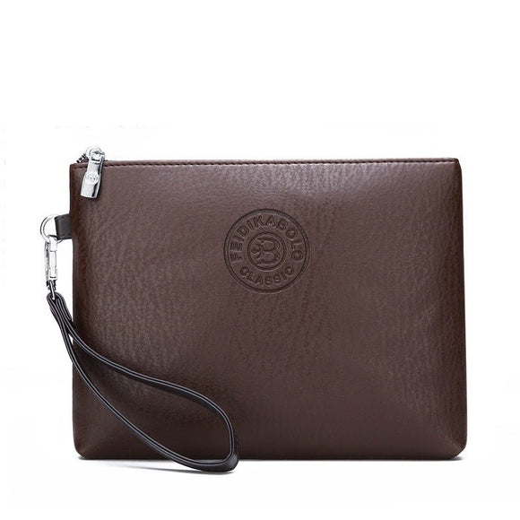 Coffee Classic Men's PU Leather Clutch Bag - Slim Business Wristlet & Travel Pouch - RnR Galore