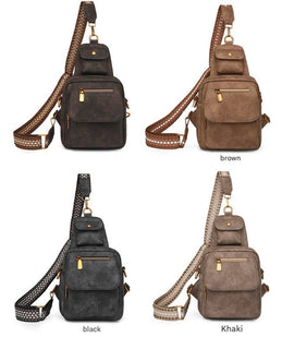 Coffee Stylish PU Leather Sling Crossbody Bag for Women - Multi - Pocket Chest Pack with Adjustable Wide Strap - RnR Galore