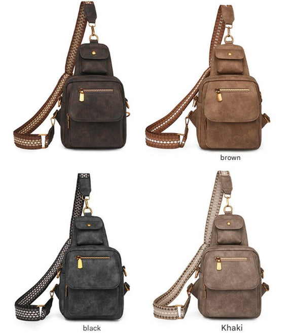 Coffee Stylish PU Leather Sling Crossbody Bag for Women - Multi - Pocket Chest Pack with Adjustable Wide Strap - RnR Galore