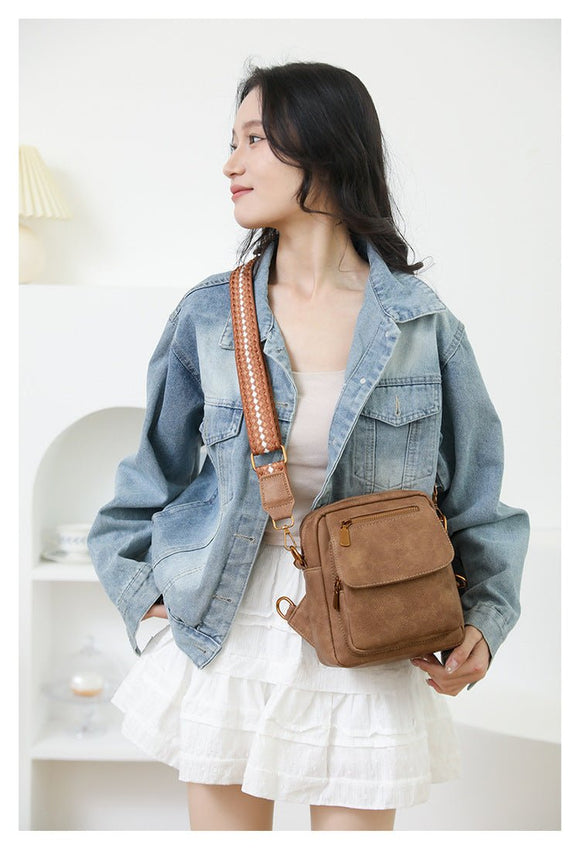 Coffee Stylish PU Leather Sling Crossbody Bag for Women - Multi - Pocket Chest Pack with Adjustable Wide Strap - RnR Galore