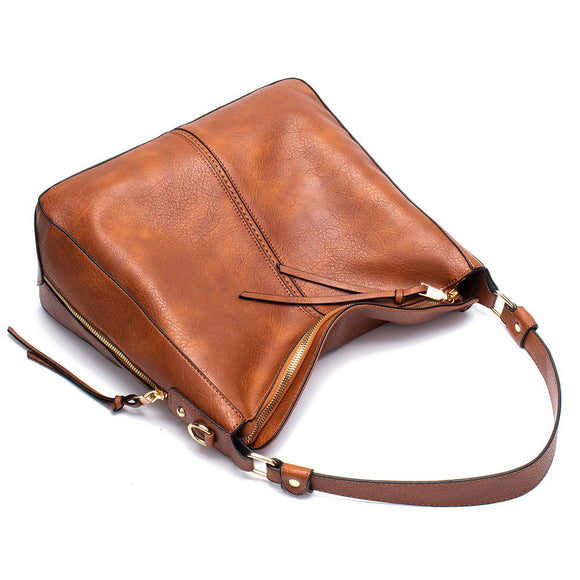 Coffee Womens Soft PU Leather Hobo Bag - Large Casual Tote Handbag with Adjustable Crossbody Strap - RnR Galore