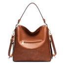 Coffee Womens Soft PU Leather Hobo Bag - Large Casual Tote Handbag with Adjustable Crossbody Strap - RnR Galore