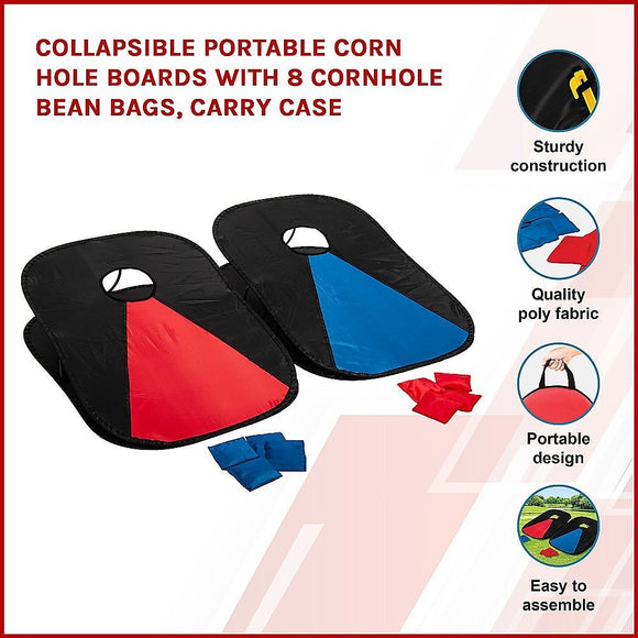 Collapsible Portable Corn Hole Boards With 8 Cornhole Bean Bags, Carry Case - RnR Galore