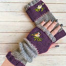 Color - Block Bird Embroidered Fingerless Knit Gloves – Warm, Flexible, Perfect for Daily Autumn/Winter Use, 8.5×22cm Stylish Practical Commute Hand - Warming Essential(black) - RnR Galore
