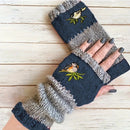 Color - Block Bird Embroidered Fingerless Knit Gloves – Warm, Flexible, Perfect for Daily Autumn/Winter Use, 8.5×22cm Stylish Practical Commute Hand - Warming Essential(black) - RnR Galore