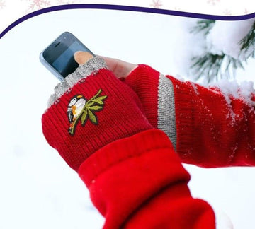 Color - Block Bird Embroidered Fingerless Knit Gloves – Warm, Flexible, Perfect for Daily Autumn/Winter Use, 8.5×22cm Stylish Practical Commute Hand - Warming Essential(black) - RnR Galore