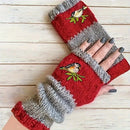 Color - Block Bird Embroidered Fingerless Knit Gloves – Warm, Flexible, Perfect for Daily Autumn/Winter Use, 8.5×22cm Stylish Practical Commute Hand - Warming Essential(black) - RnR Galore
