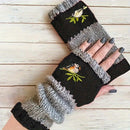 Color - Block Bird Embroidered Fingerless Knit Gloves – Warm, Flexible, Perfect for Daily Autumn/Winter Use, 8.5×22cm Stylish Practical Commute Hand - Warming Essential(dark red) - RnR Galore