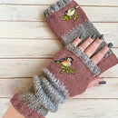 Color - Block Bird Embroidered Fingerless Knit Gloves – Warm, Flexible, Perfect for Daily Autumn/Winter Use, 8.5×22cm Stylish Practical Commute Hand - Warming Essential(red) - RnR Galore