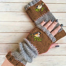 Color - Block Bird Embroidered Fingerless Knit Gloves – Warm, Flexible, Perfect for Daily Autumn/Winter Use, 8.5×22cm Stylish Practical Commute Hand - Warming Essential(red) - RnR Galore