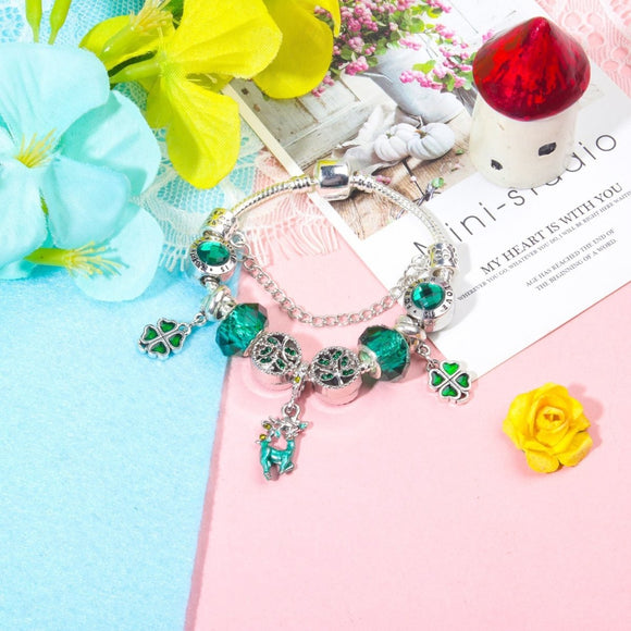 Colorful Cat Eye Glass Bead Clover Pendant Bracelet(20cm) - RnR Galore