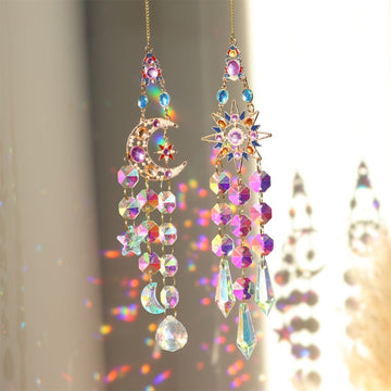 Colorful Dazzling Celestial Crystal Suncatcher - Moon Shape Rainbow Maker Window Hanging Ornament - RnR Galore