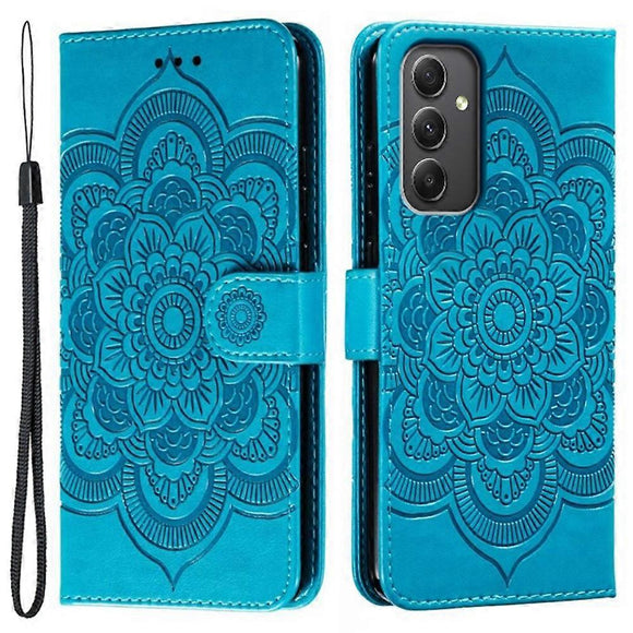 Compatible with Samsung Galaxy A56 5G Case with Multicolor Mandala Embossed PU Leather Wallet Cover - Blue - RnR Galore