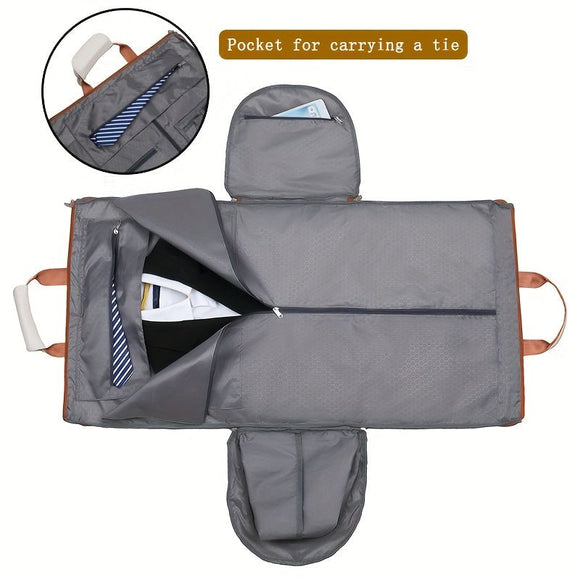 Convertible Travel Garment Bag Large Duffel Suit Carrier with Shoe Compartment & Hidden Backpack Straps Waterproof Beige White - RnR Galore