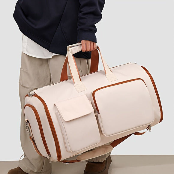 Convertible Travel Garment Bag Large Duffel Suit Carrier with Shoe Compartment & Hidden Backpack Straps Waterproof Light Pink - RnR Galore