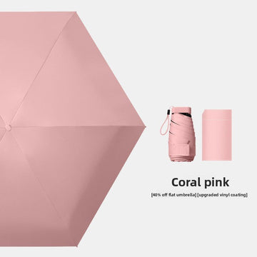 Coral pink Compact Mini Travel Umbrella UPF50+ UV Protection Waterproof 6 - Fold Flat Design Lightweight Sun & Rain Parasol for Handbag - RnR Galore