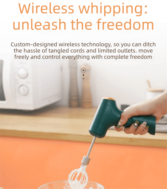 Cordless Electric Hand Mixer - Rechargeable 3 - Speed Egg Beater & Cream Whisk - Lightweight Self - Standing Design for Baking, Cake & Batter (White) - RnR Galore