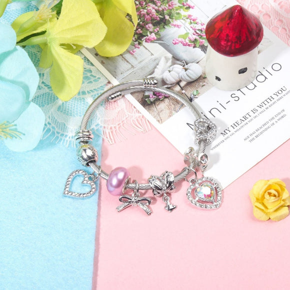 Cute Heart - shaped Beaded Bracelet with Rhinestones(19cm) - RnR Galore
