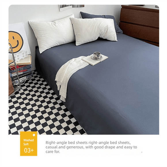 Dark gray and light gray Washed Cotton Bedding Set - Solid Color Fitted Sheet Style, 4 - Piece Set for 1.5m Bed, Includes 10 Random Color Quilt Fasteners - RnR Galore