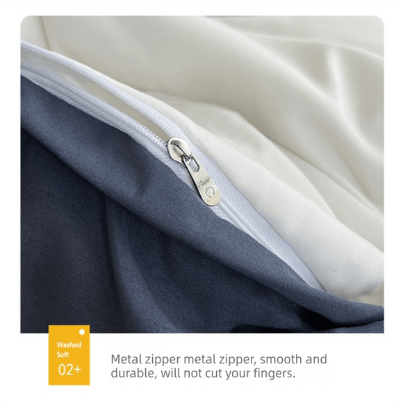 Dark gray and light gray Washed Cotton Bedding Set - Solid Color Fitted Sheet Style, 4 - Piece Set for 1.5m Bed, Includes 10 Random Color Quilt Fasteners - RnR Galore