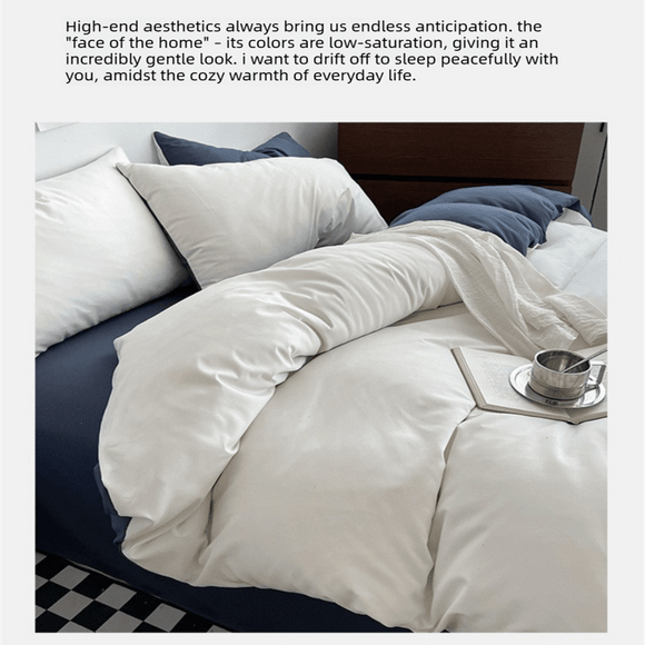 Dark gray and light gray Washed Cotton Bedding Set - Solid Color Fitted Sheet Style, 4 - Piece Set for 1.5m Bed, Includes 10 Random Color Quilt Fasteners - RnR Galore