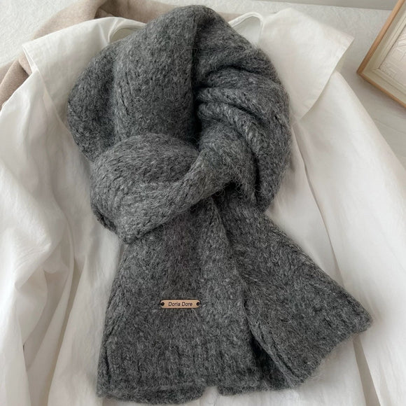 Dark Grey Alpaca Wool Blend Solid Color Knitted Scarf for Women Winter New Style Student High Quality Couple Woolen Neck Warmer - RnR Galore