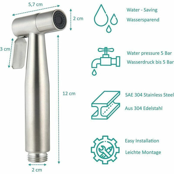 DEBUNS Toilet Bidet Kit with Shower Head, Handheld Sprayer with Hose, Stainless Steel Holder and 2 Seals - RnR Galore